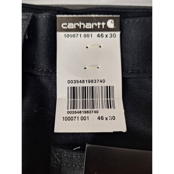 Carhartt Pants Mens 46x30 Black Duck Double Front Flannel Lined Dungaree New - Picture 4 of 12
